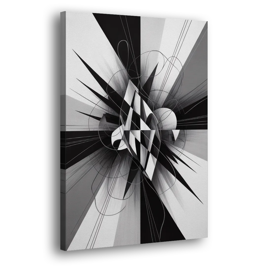 Geometric Elegance in Black and White Abstract Side - Canvas Wall Art