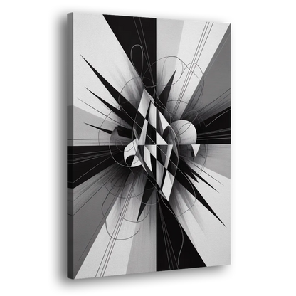 Geometric Elegance in Black and White Abstract Side - Canvas Wall Art