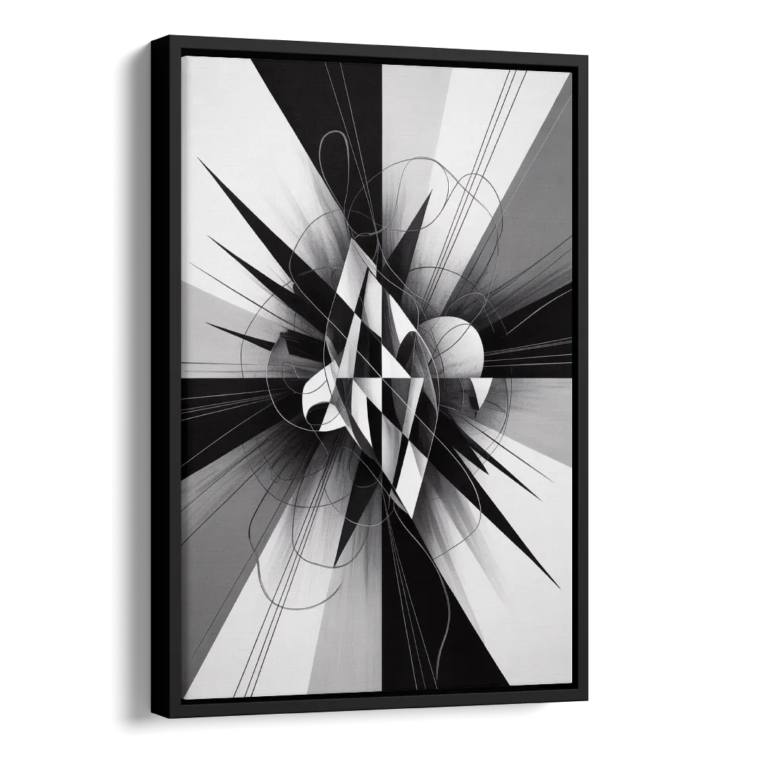 Geometric Elegance in Black and White Abstract Side - Black Canvas Wall Art