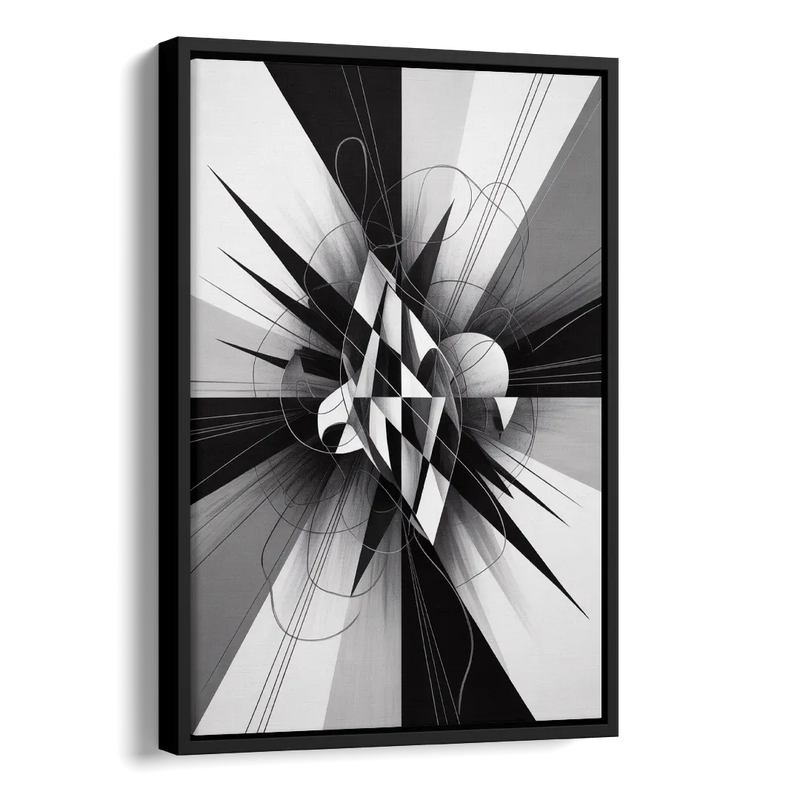 Geometric Elegance in Black and White Abstract Side - Black Canvas Wall Art