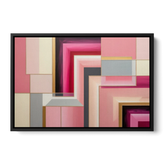 Geometric Elegance in Pink Abstract - Black Framed Canvas Wall Art - Front