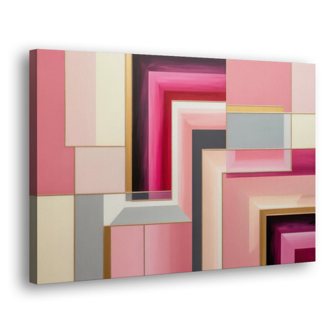 Geometric Elegance in Pink Abstract - Canvas Wall Art - Side