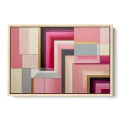 Geometric Elegance in Pink Abstract - Oak Framed Canvas Wall Art - Front
