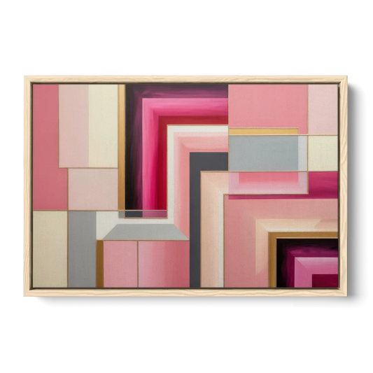 Geometric Elegance in Pink Abstract - Oak Framed Canvas Wall Art - Front