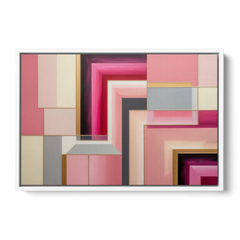 Geometric Elegance in Pink Abstract - White Framed Canvas Wall Art - Front