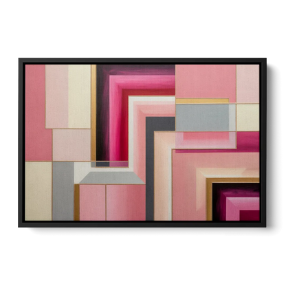 Geometric Elegance in Pink Abstract - Black Frame Canvas