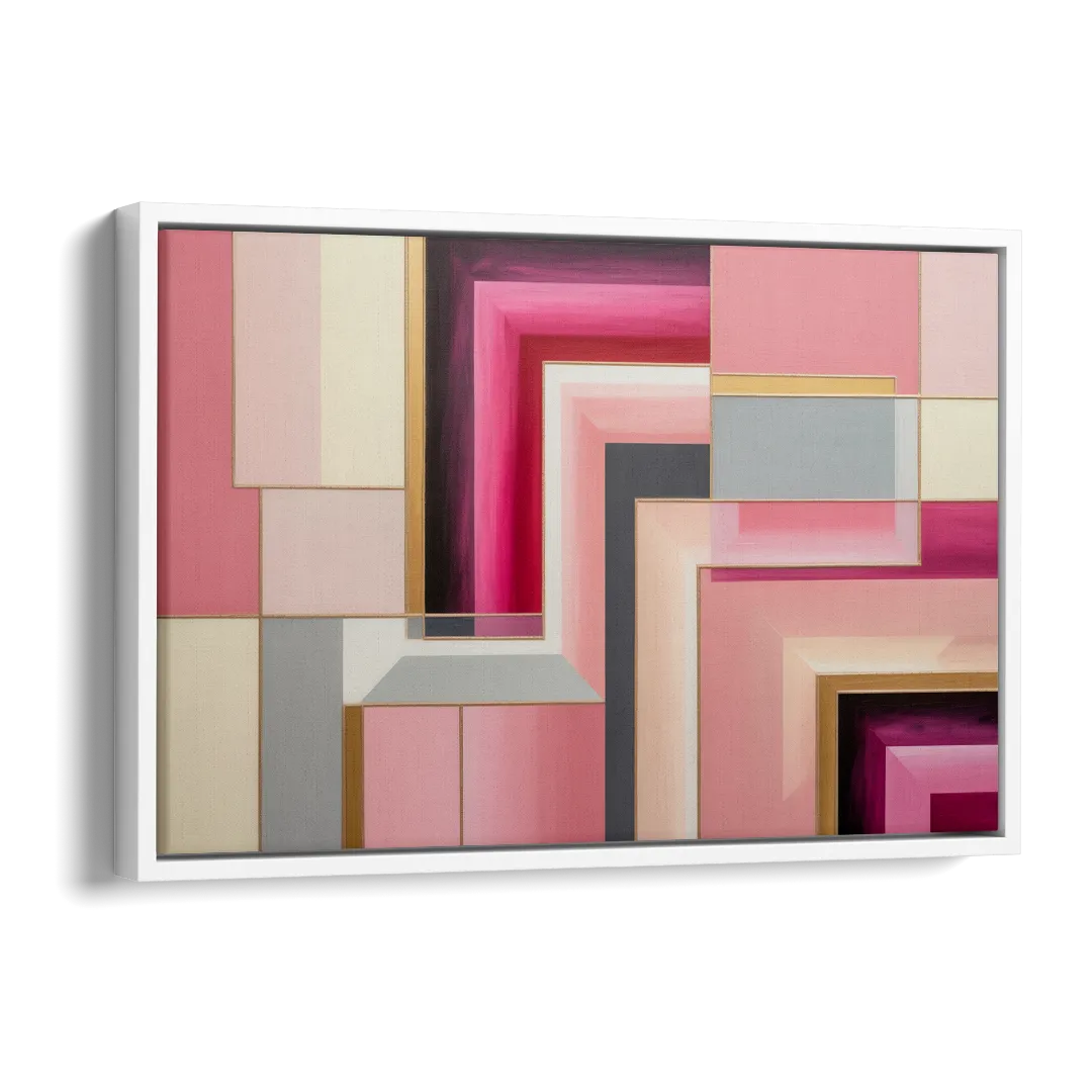 Geometric Elegance in Pink Abstract Side - White Canvas Wall Art