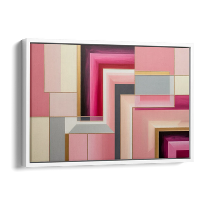 Geometric Elegance in Pink Abstract Side - White Canvas Wall Art