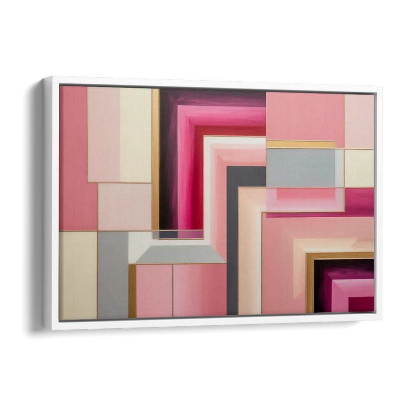 Geometric Elegance in Pink Abstract Side - White Canvas Wall Art