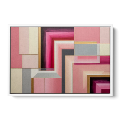 Geometric Elegance in Pink Abstract - White Frame Canvas