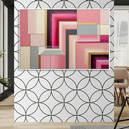 Geometric Elegance in Pink Abstract Sitting Room - White Canvas Wall Art