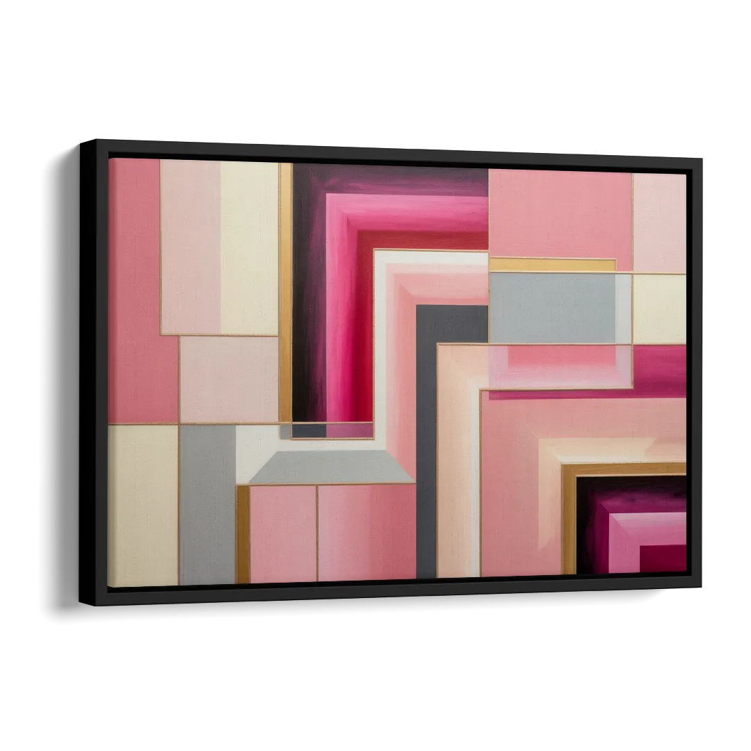 Geometric Elegance in Pink Abstract Side - Black Canvas Wall Art