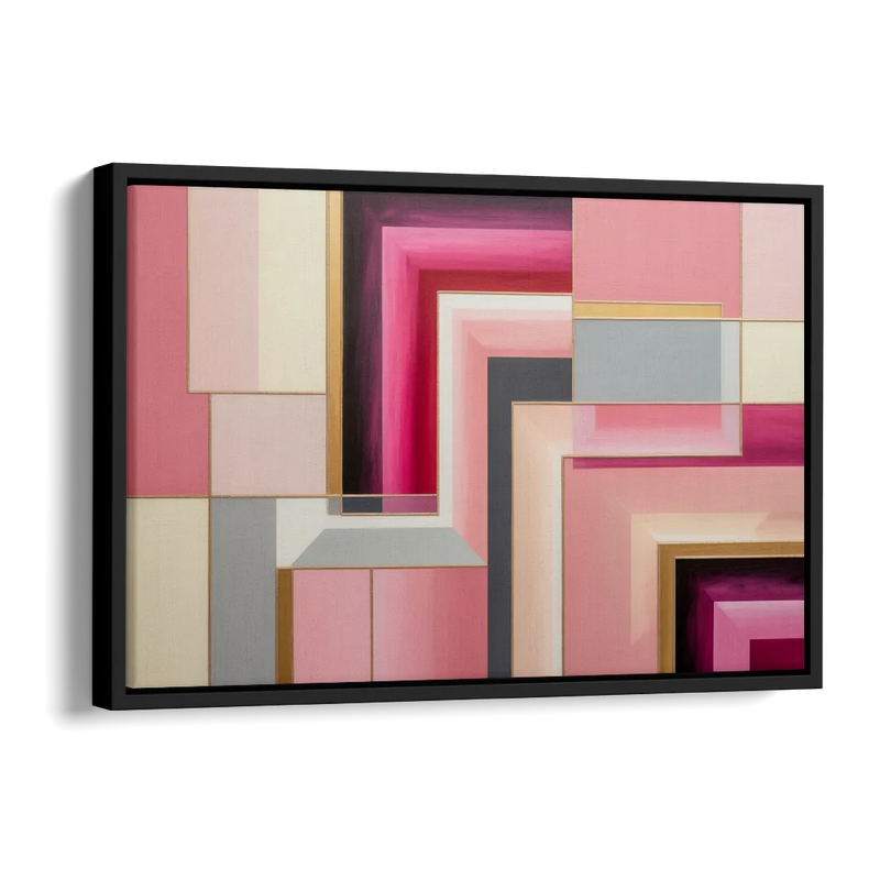 Geometric Elegance in Pink Abstract Side - Black Canvas Wall Art