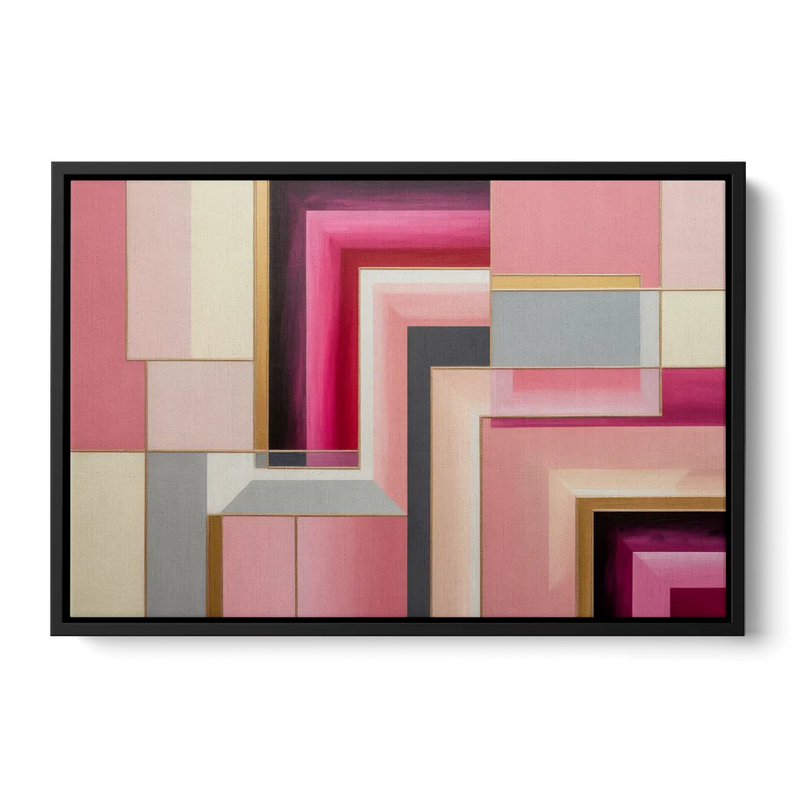 Geometric Elegance in Pink Abstract Front - Black Canvas Wall Art