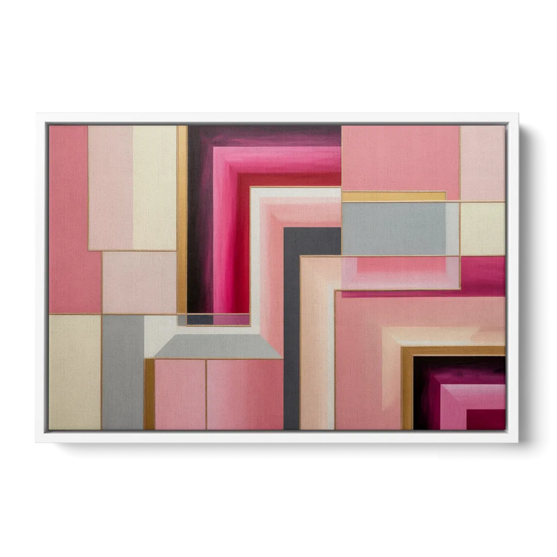 Geometric Elegance in Pink Abstract Front - White Canvas Wall Art