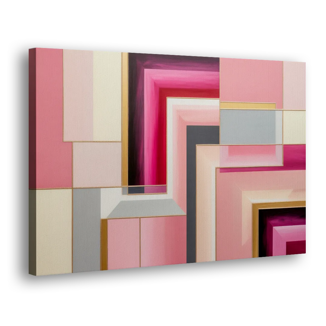 Geometric Elegance in Pink Abstract Side - Canvas Wall Art