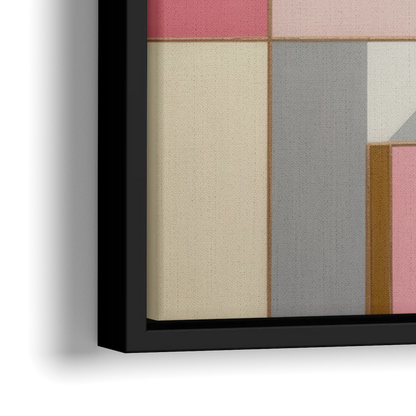 Geometric Elegance in Pink Abstract - Close-Up Black Frame Canvas