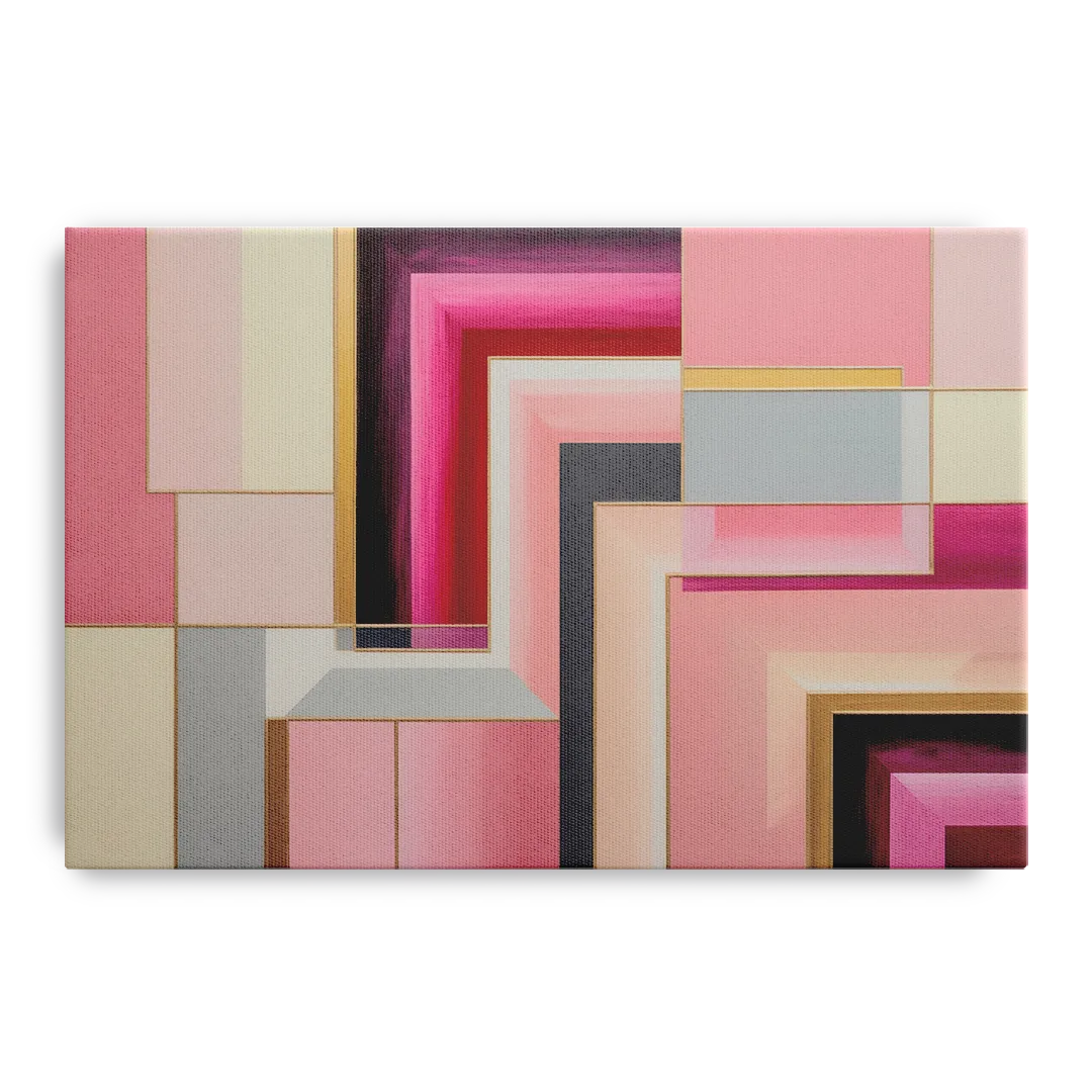 Geometric Elegance in Pink Abstract Front - Canvas Wall Art