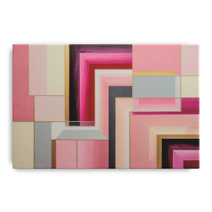 Geometric Elegance in Pink Abstract Front - Canvas Wall Art