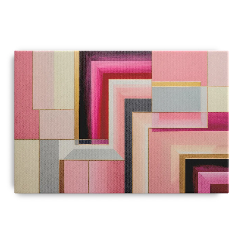 Geometric Elegance in Pink Abstract Front - Canvas Wall Art