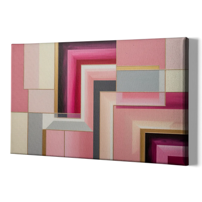 Geometric Elegance in Pink Abstract - Canvas Print Art Sides