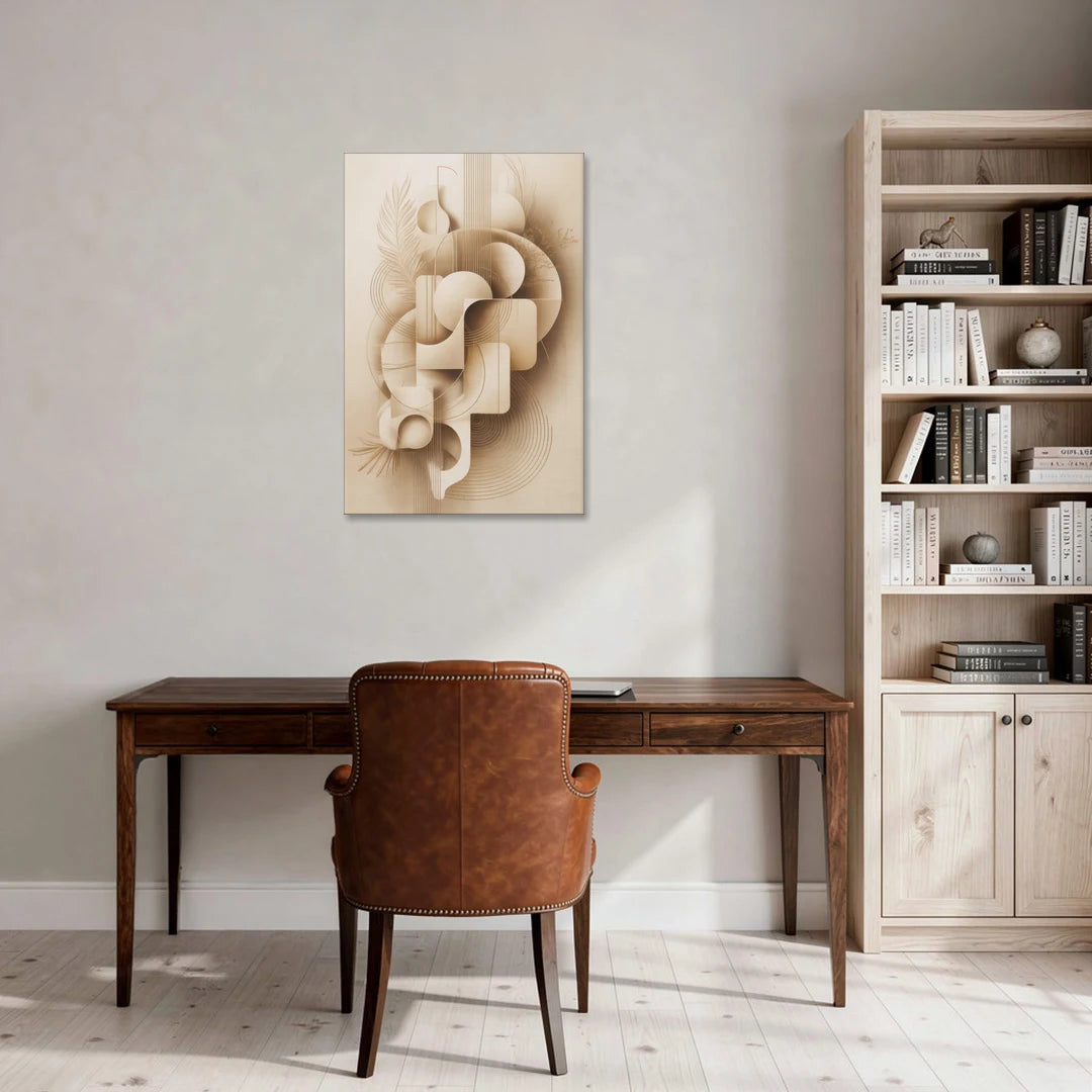 Geometric Harmony Beige Abstract - Canvas Wall Art - Office - 24x36