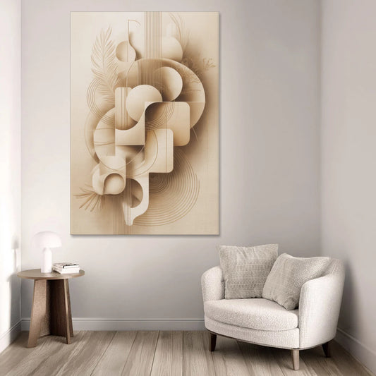 Geometric Harmony Beige Abstract - Canvas Wall Art - Sofa - 40x60