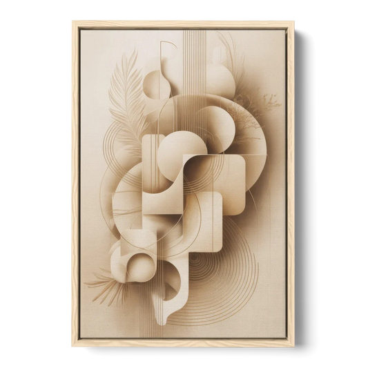 Geometric Harmony Beige Abstract - Oak Framed Canvas Wall Art - Front