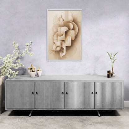 Geometric Harmony Beige Abstract - Living Room White Frame Canvas