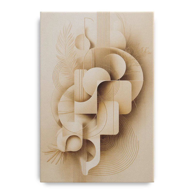 Geometric Harmony Beige Abstract Front - Canvas Wall Art