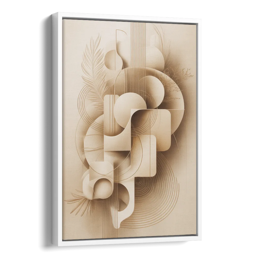 Geometric Harmony Beige Abstract Side - White Canvas Wall Art
