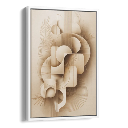 Geometric Harmony Beige Abstract Side - White Canvas Wall Art