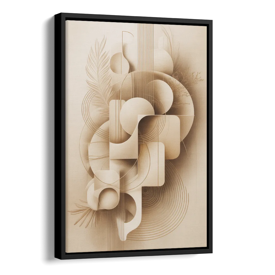 Geometric Harmony Beige Abstract Side - Black Canvas Wall Art