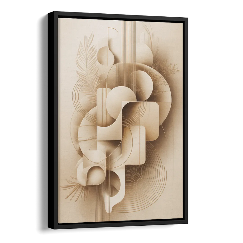 Geometric Harmony Beige Abstract Side - Black Canvas Wall Art