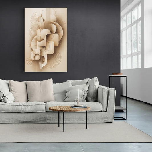 Geometric Harmony Beige Abstract - Canvas Wall Art Living Room