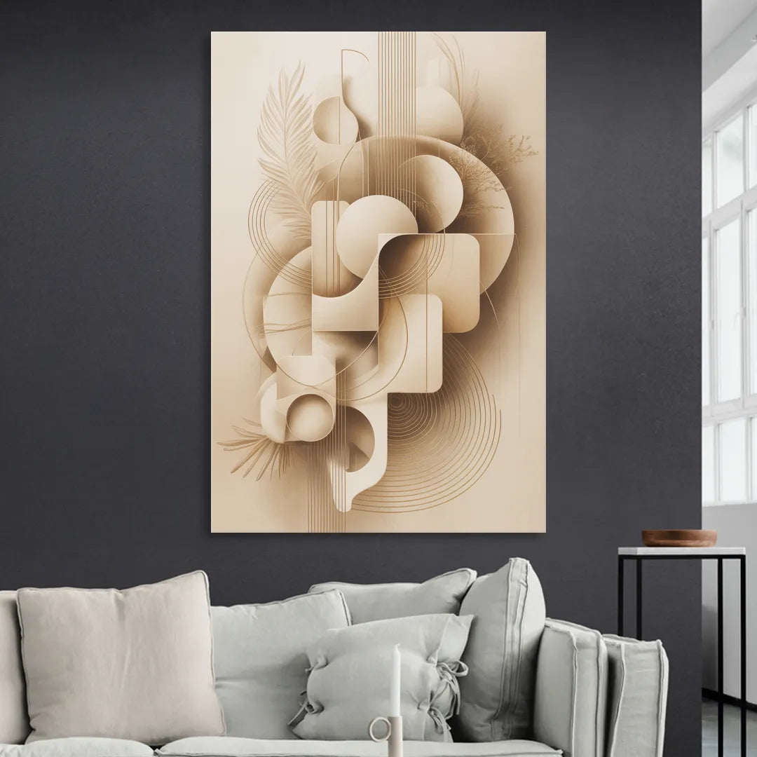 Geometric Harmony Beige Abstract Living Room - Canvas Wall Art