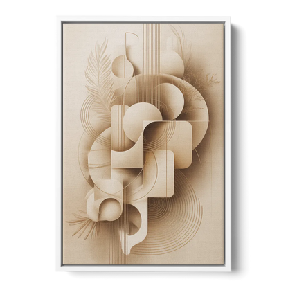 Geometric Harmony Beige Abstract - White Frame Canvas