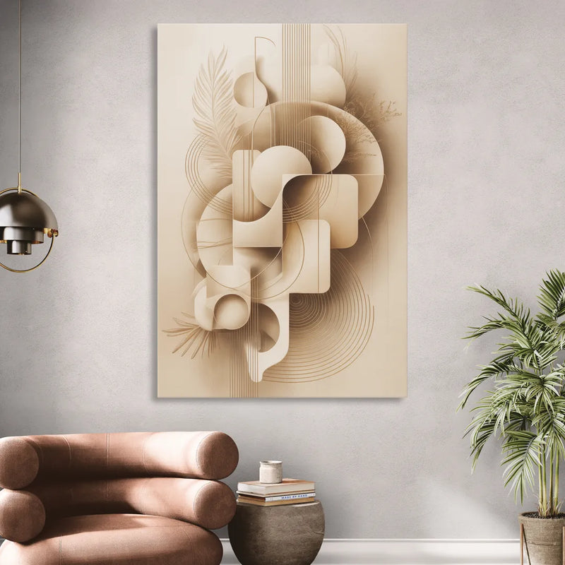 Geometric Harmony Beige Abstract Sitting Room - Canvas Wall Art