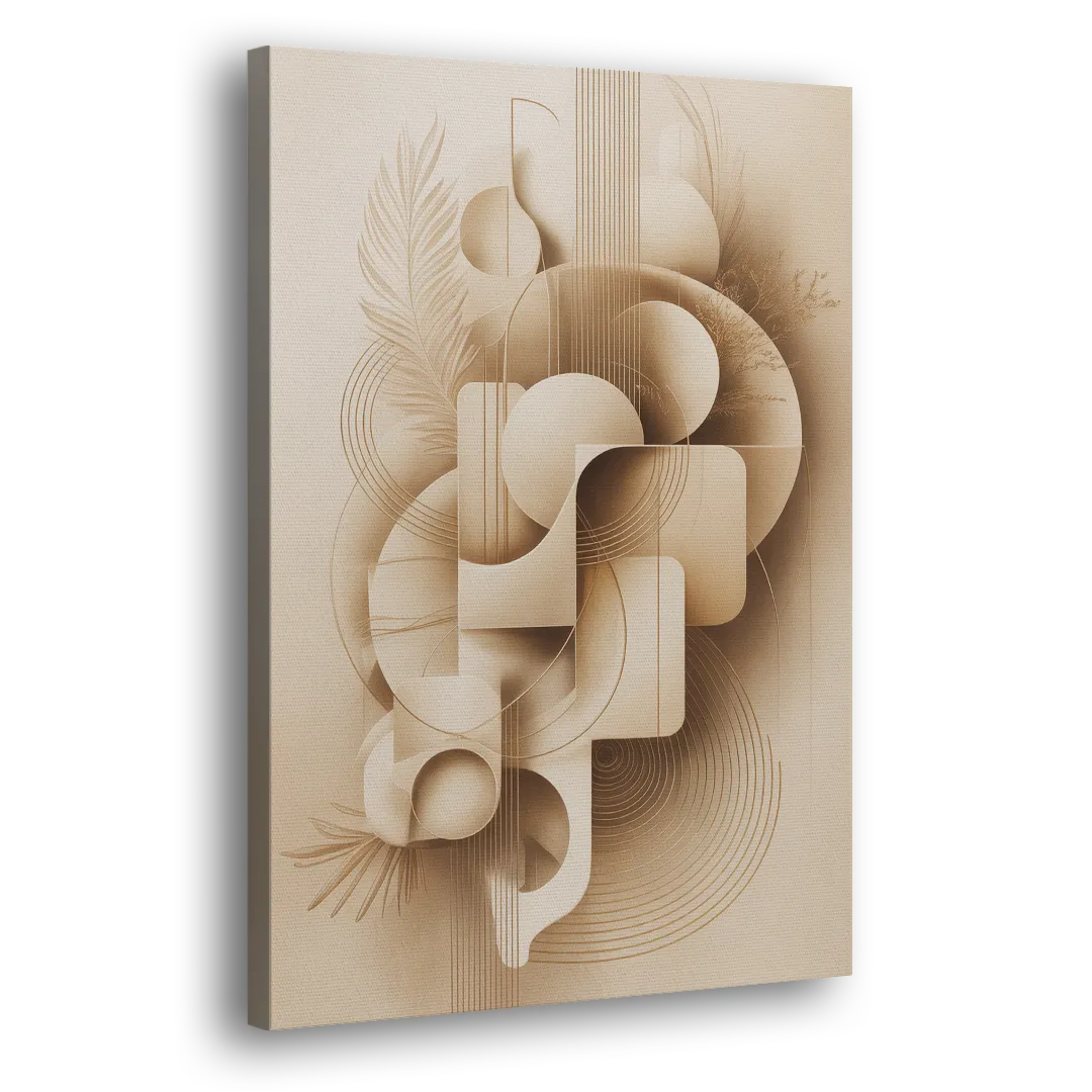 Geometric Harmony Beige Abstract Side - Canvas Wall Art