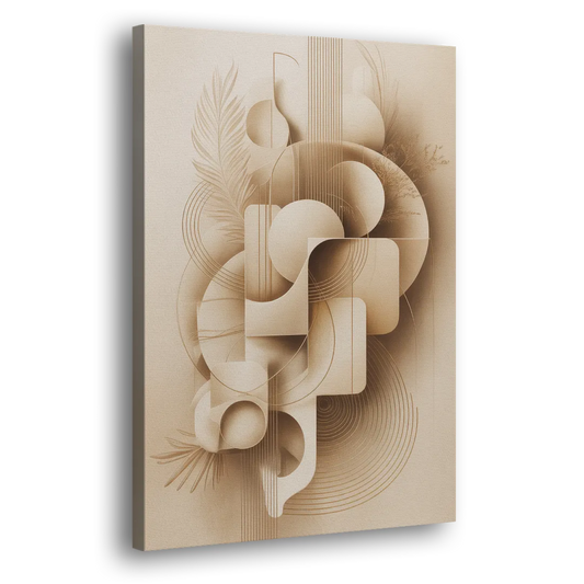 Geometric Harmony Beige Abstract Side - Canvas Wall Art