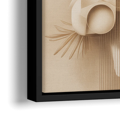 Geometric Harmony Beige Abstract - Close-Up Black Frame Canvas