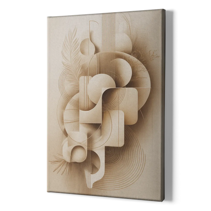 Geometric Harmony Beige Abstract - Canvas Print Art Sides