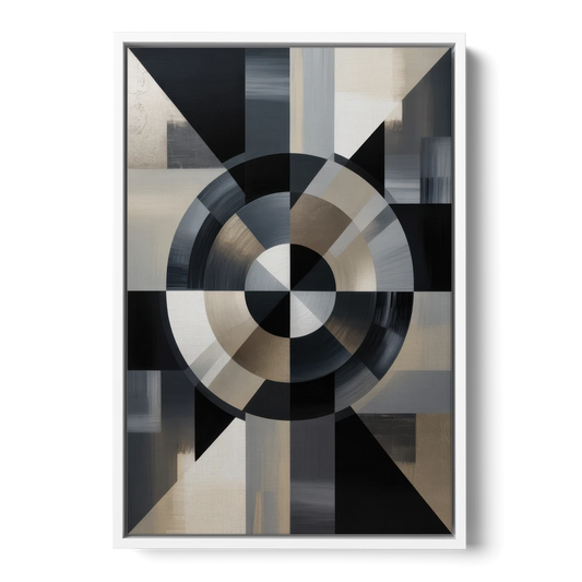 Geometric Harmony Black and Grey Abstract - White Framed Canvas Wall Art - Front