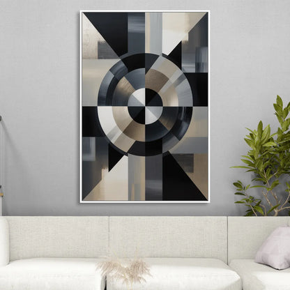 Geometric Harmony Black and Grey Abstract Sitting Room - White Canvas Wall Art