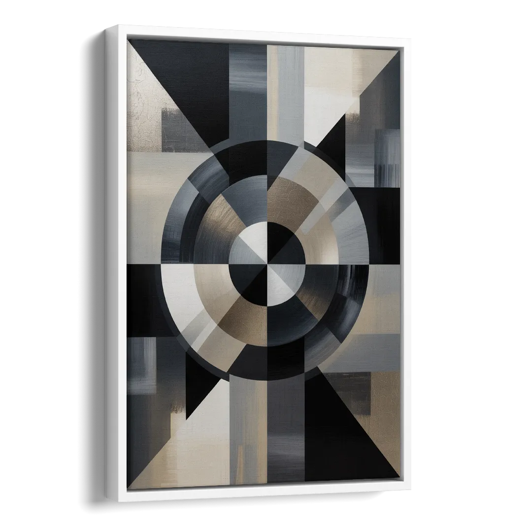 Geometric Harmony Black and Grey Abstract Side - White Canvas Wall Art