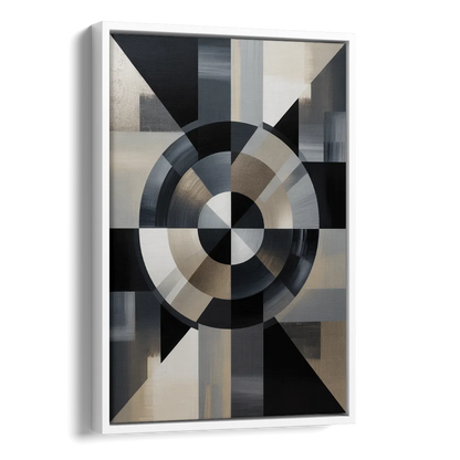 Geometric Harmony Black and Grey Abstract Side - White Canvas Wall Art