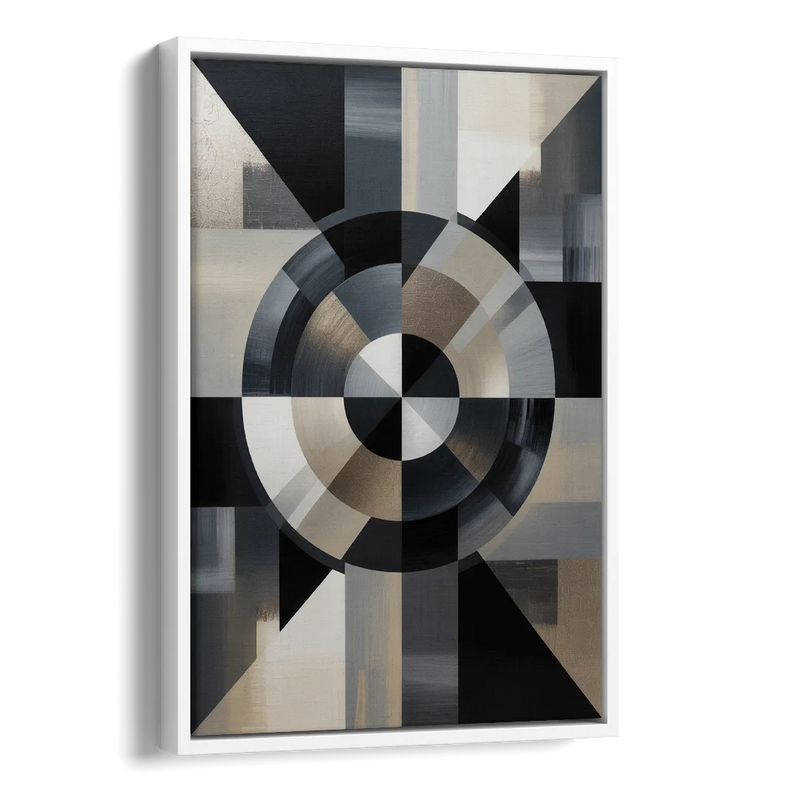 Geometric Harmony Black and Grey Abstract Side - White Canvas Wall Art