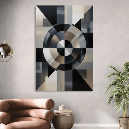 Geometric Harmony Black and Grey Abstract Living Room - Canvas Wall Art