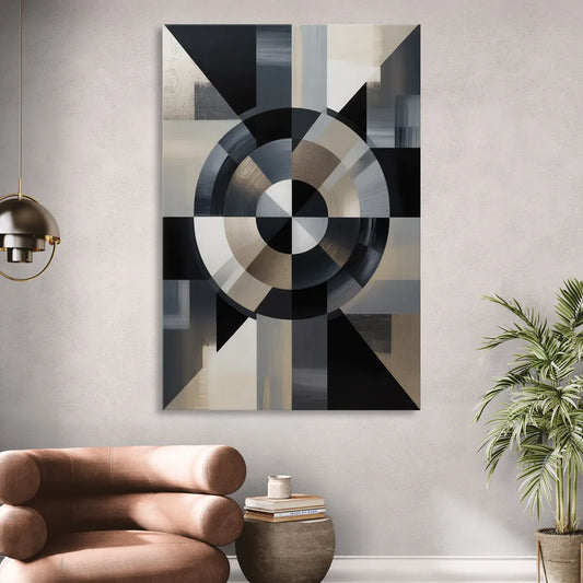 Geometric Harmony Black and Grey Abstract Living Room - Canvas Wall Art