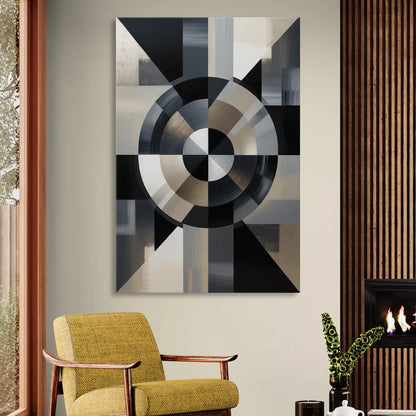 Geometric Harmony Black and Grey Abstract Sitting Room - Canvas Wall Art